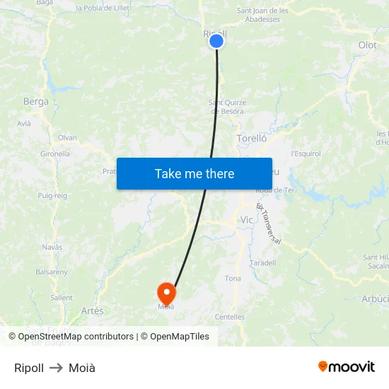 Ripoll to Moià map