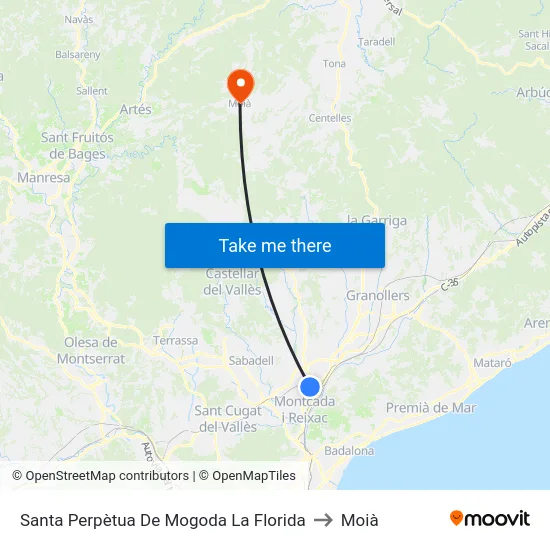 Santa Perpètua De Mogoda La Florida to Moià map