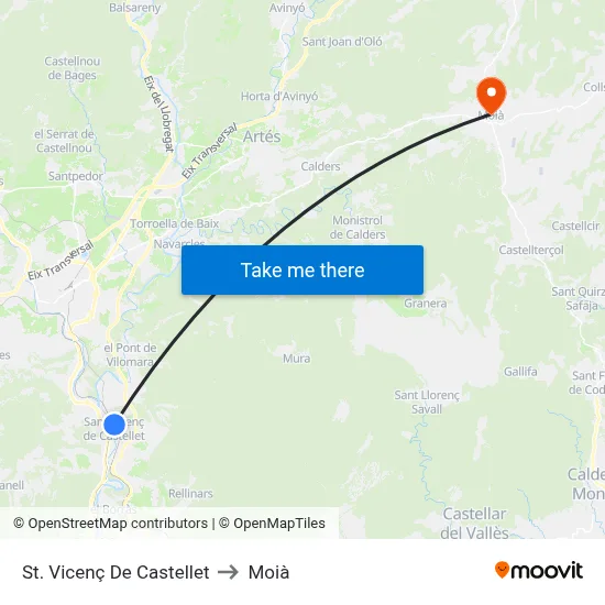 St. Vicenç De Castellet to Moià map