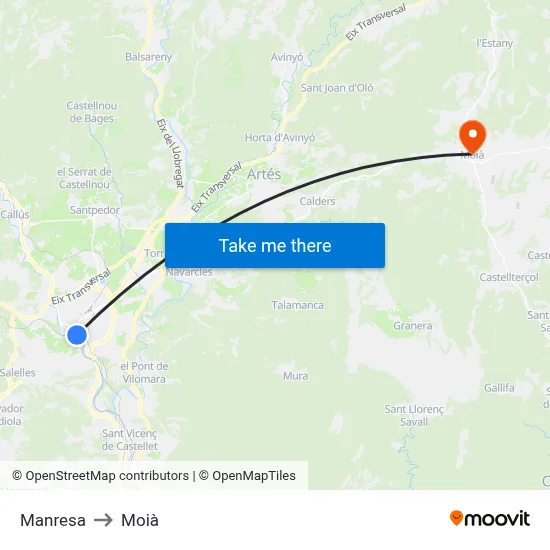 Manresa to Moià map