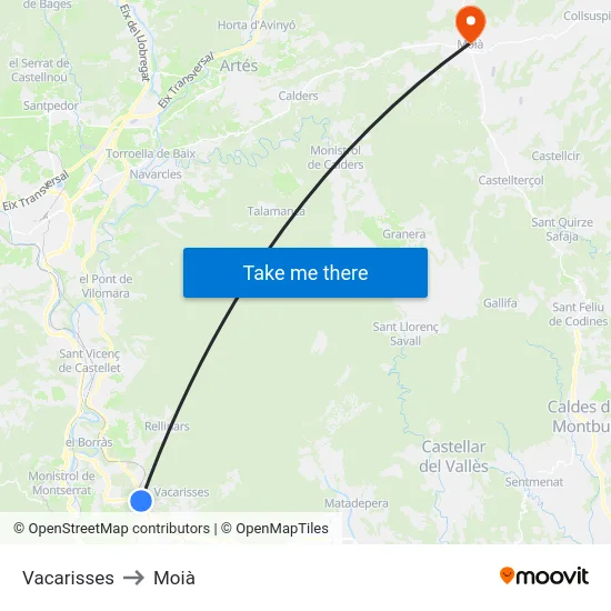 Vacarisses to Moià map