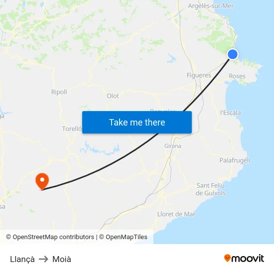 Llançà to Moià map