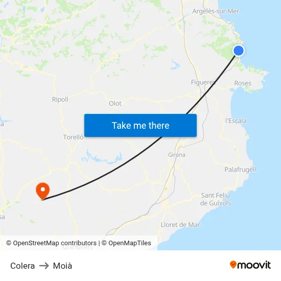 Colera to Moià map