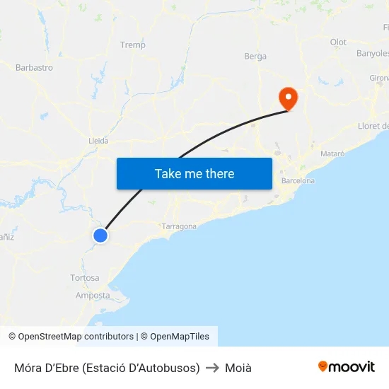Móra D’Ebre (Estació D’Autobusos) to Moià map