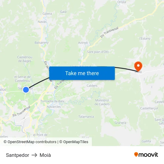 Santpedor to Moià map