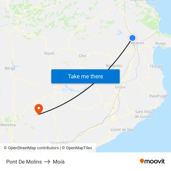 Pont De Molins to Moià map