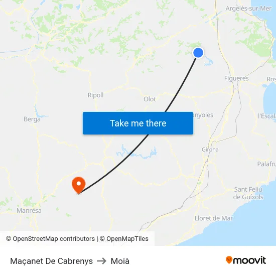 Maçanet De Cabrenys to Moià map