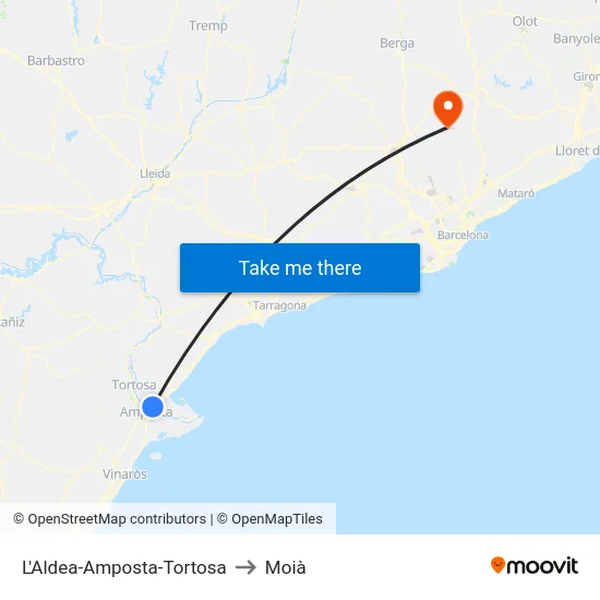 L'Aldea-Amposta-Tortosa to Moià map