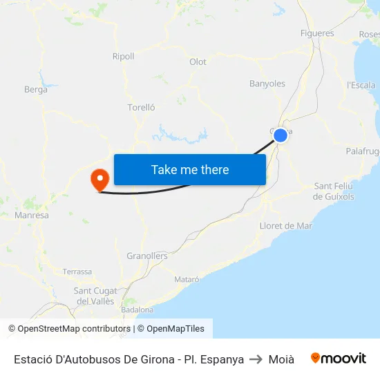 Estació D'Autobusos De Girona - Pl. Espanya to Moià map