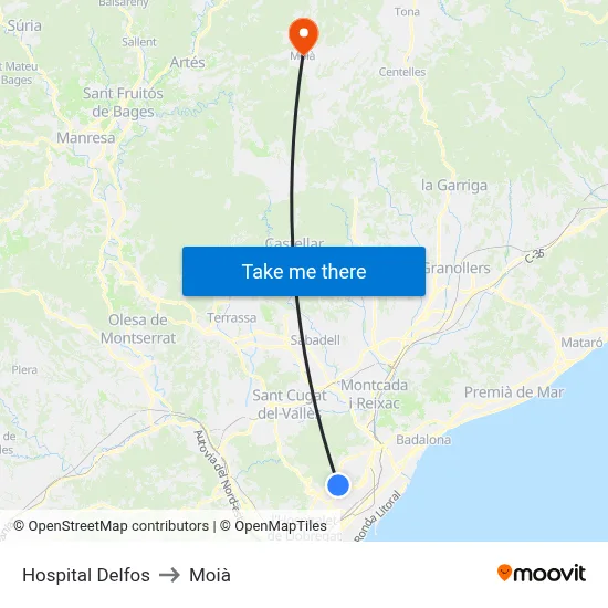 Hospital Delfos to Moià map