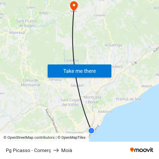Pg Picasso - Comerç to Moià map