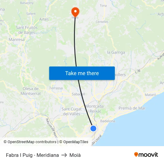 Fabra I Puig - Meridiana to Moià map
