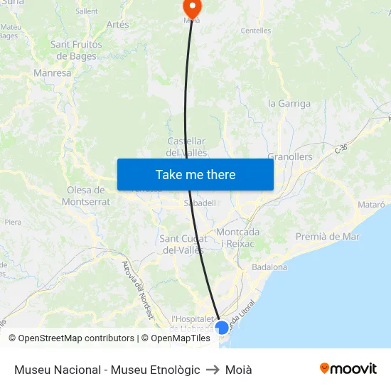 Museu Nacional - Museu Etnològic to Moià map
