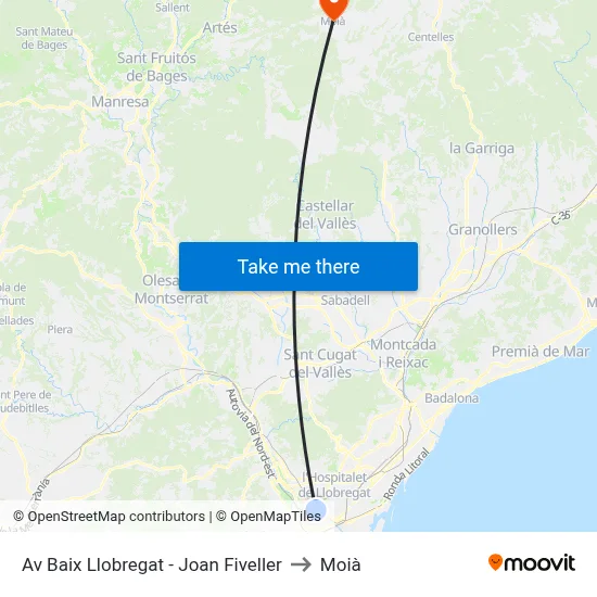 Av Baix Llobregat - Joan Fiveller to Moià map