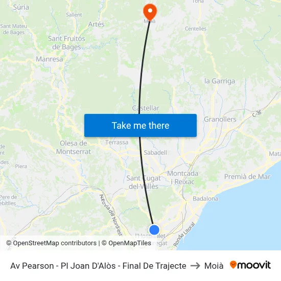 Av Pearson - Pl Joan D'Alòs - Final De Trajecte to Moià map
