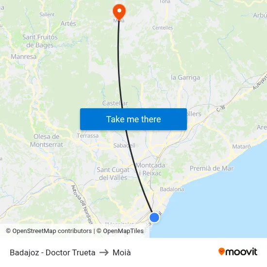 Badajoz - Doctor Trueta to Moià map