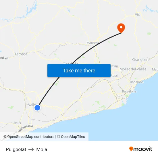 Puigpelat to Moià map
