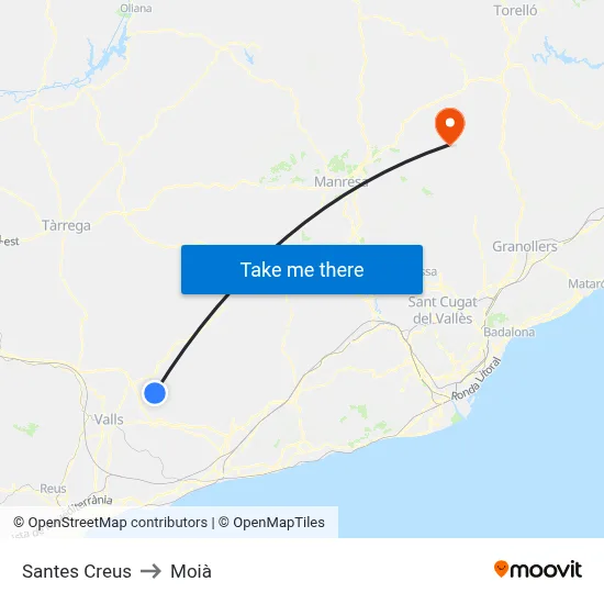 Santes Creus to Moià map