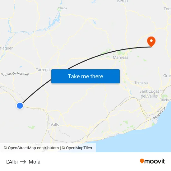L'Albi to Moià map