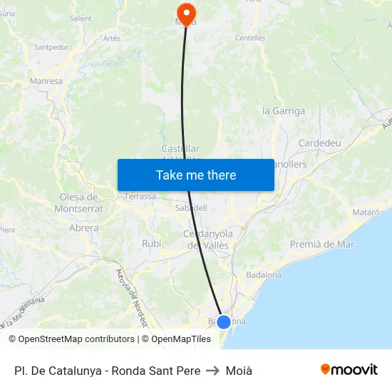 Pl. De Catalunya - Ronda Sant Pere to Moià map