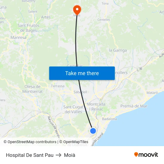 Hospital De Sant Pau to Moià map