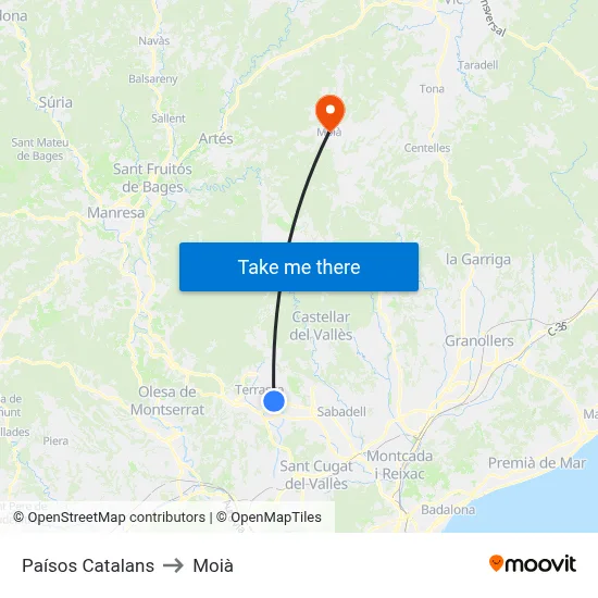 Paísos Catalans to Moià map