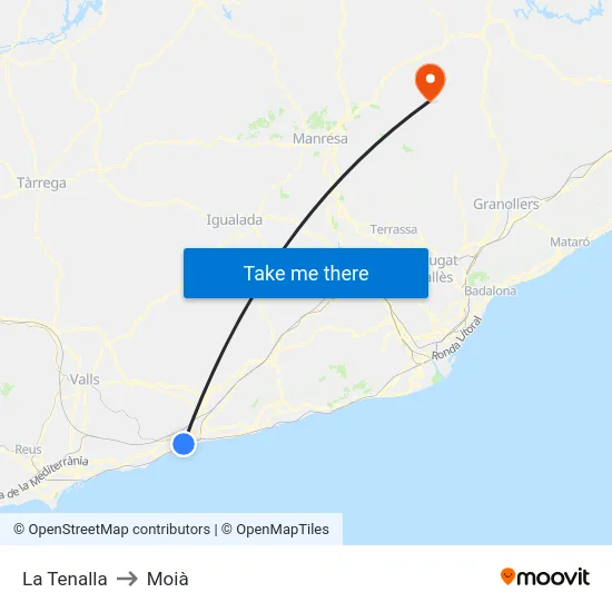 La Tenalla to Moià map