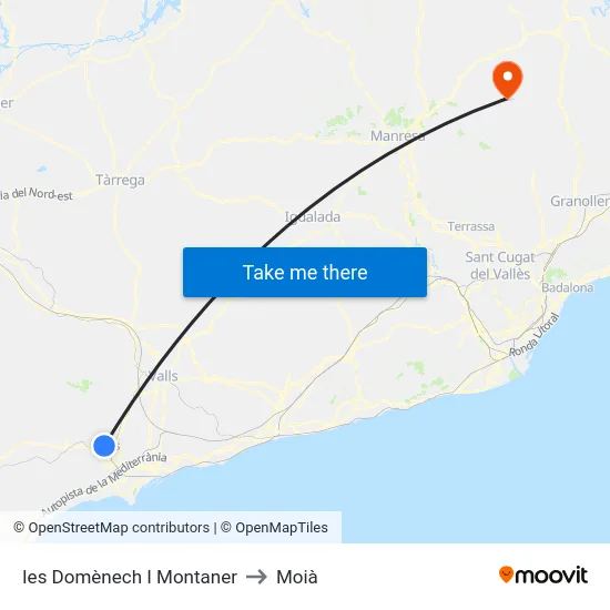 Ies Domènech I Montaner to Moià map