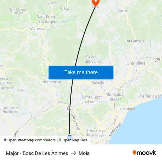 Major - Bosc De Les Ànimes to Moià map