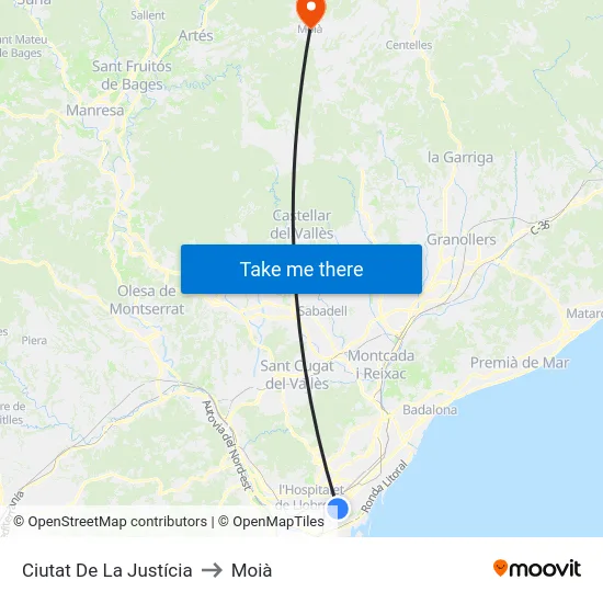 Ciutat De La Justícia to Moià map