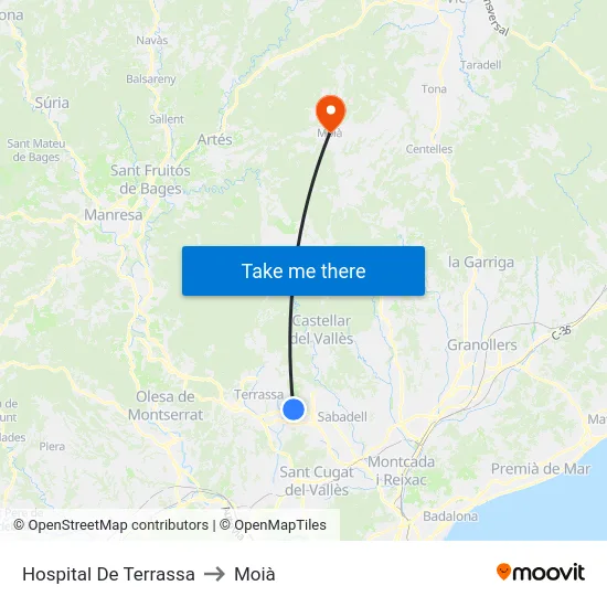 Hospital De Terrassa to Moià map