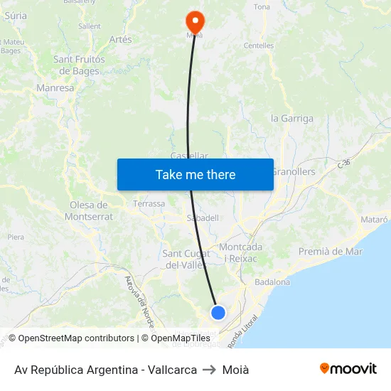 Av República Argentina - Vallcarca to Moià map