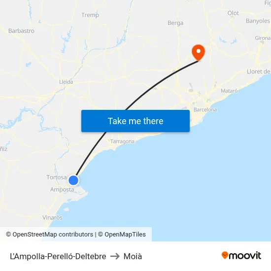 L'Ampolla-Perelló-Deltebre to Moià map