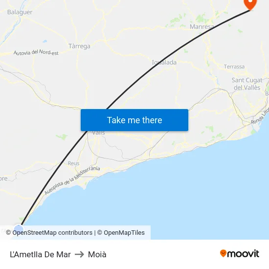 L'Ametlla De Mar to Moià map