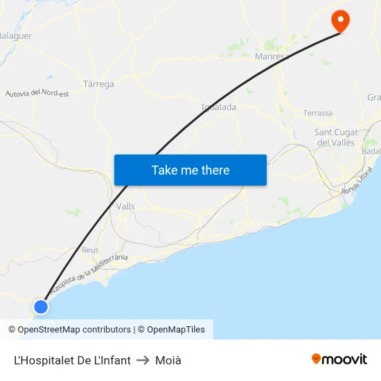 L'Hospitalet De L'Infant to Moià map