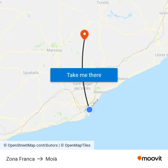Zona Franca to Moià map