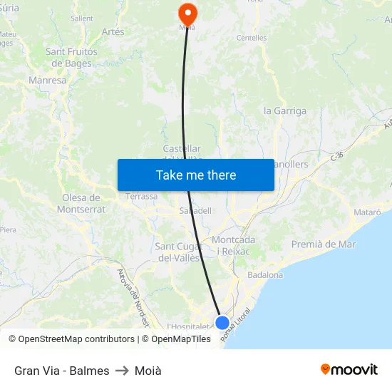 Gran Via - Balmes to Moià map