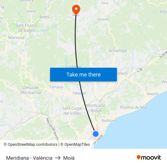 Meridiana - València to Moià map