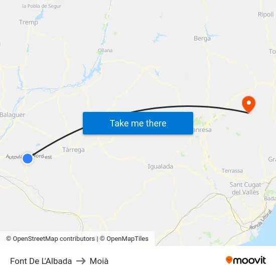 Font De L'Albada to Moià map