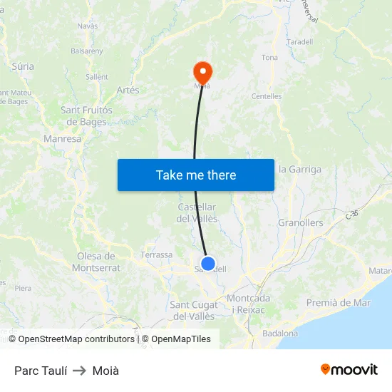 Parc Taulí to Moià map