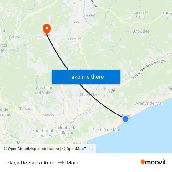Plaça De Santa Anna to Moià map
