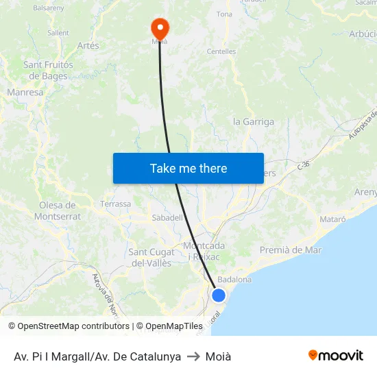Av. Pi I Margall/Av. De Catalunya to Moià map