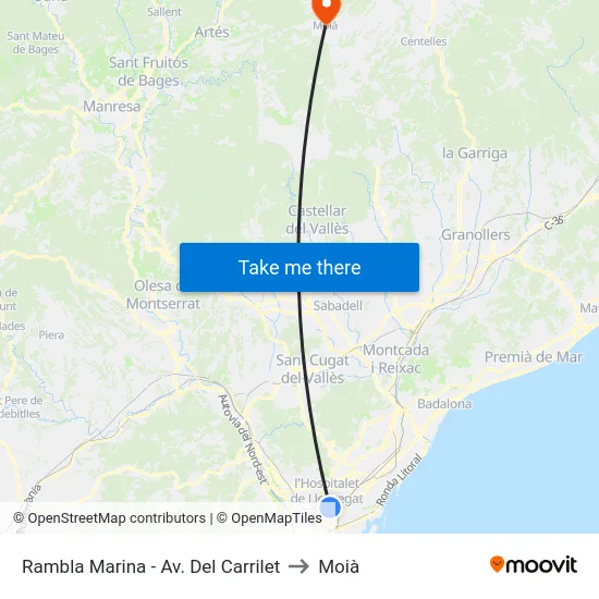 Rambla Marina - Av. Del Carrilet to Moià map