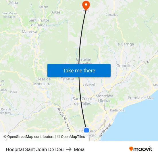 Hospital Sant Joan De Déu to Moià map