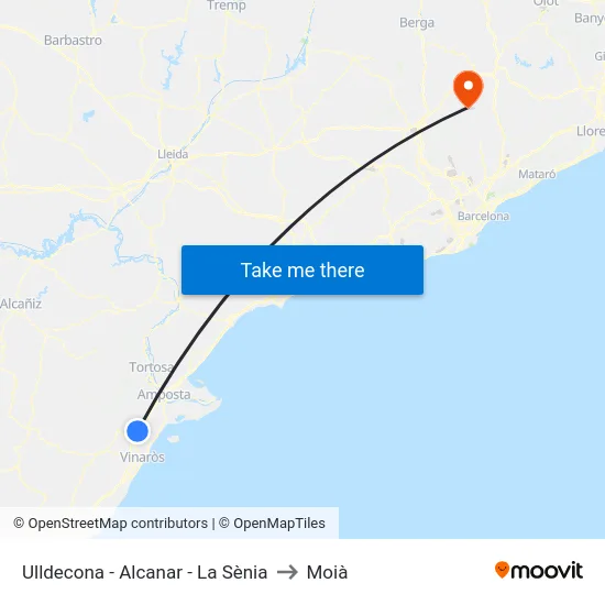 Ulldecona - Alcanar - La Sènia to Moià map