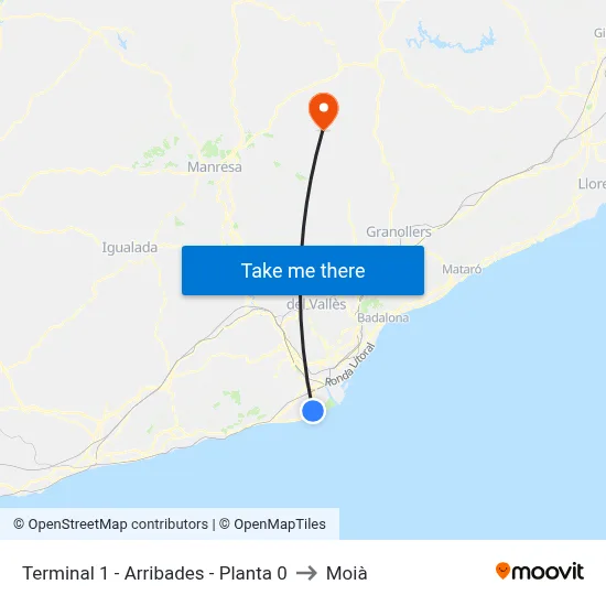 Terminal 1 - Arribades -  Planta 0 to Moià map