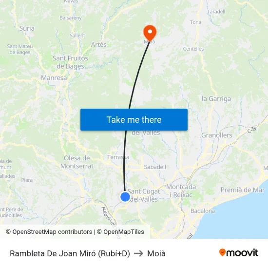 Rambleta De Joan Miró (Rubí+D) to Moià map