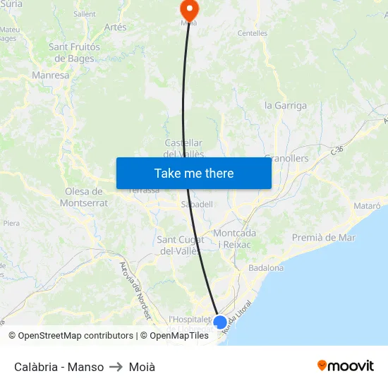 Calàbria - Manso to Moià map