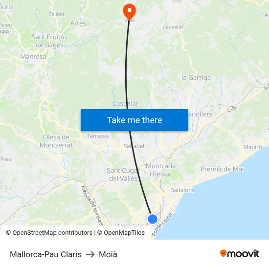 Mallorca-Pau Claris to Moià map
