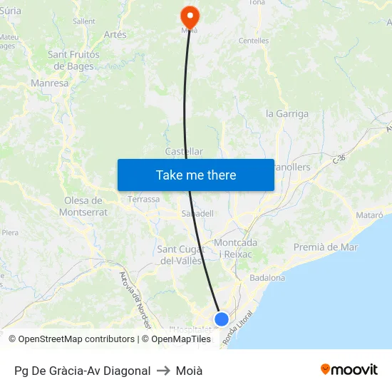Pg De Gràcia-Av Diagonal to Moià map